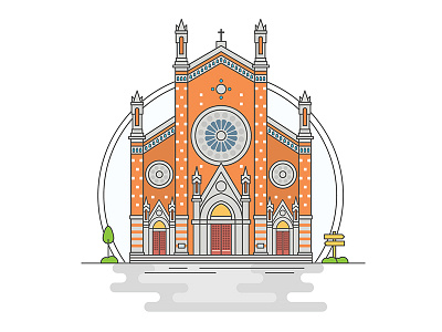 Landmarks of Turkey - St Antuan Church adventure architecture art building character creative design digital flat history illustration line turkey