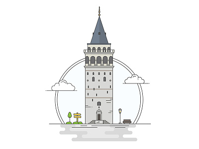 Landmarks of Turkey - Galata Tower adventure architecture art building character creative design digital flat history illustration line turkey