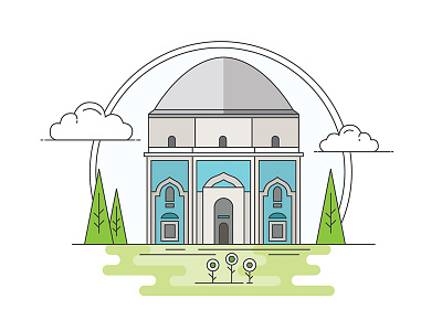 Landmarks of Turkey - The Green Tomb adventure architecture art building character creative design digital flat history illustration line turkey