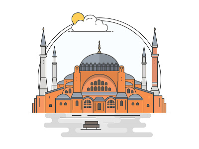 Landmarks of Turkey - Hagia Sophia adventure architecture art building character creative design digital flat history illustration line turkey