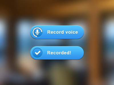 Record voice record voice button blue blur background animated web ui ux time progress pizza recorded gradient shadow highlight check microphone website work freelance user interface user experience long time no see web design