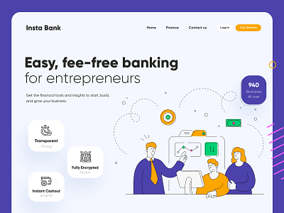 Insta Bank Landing Page UI Design design homepage illustration interface landing page ui uidesign web webdesign website