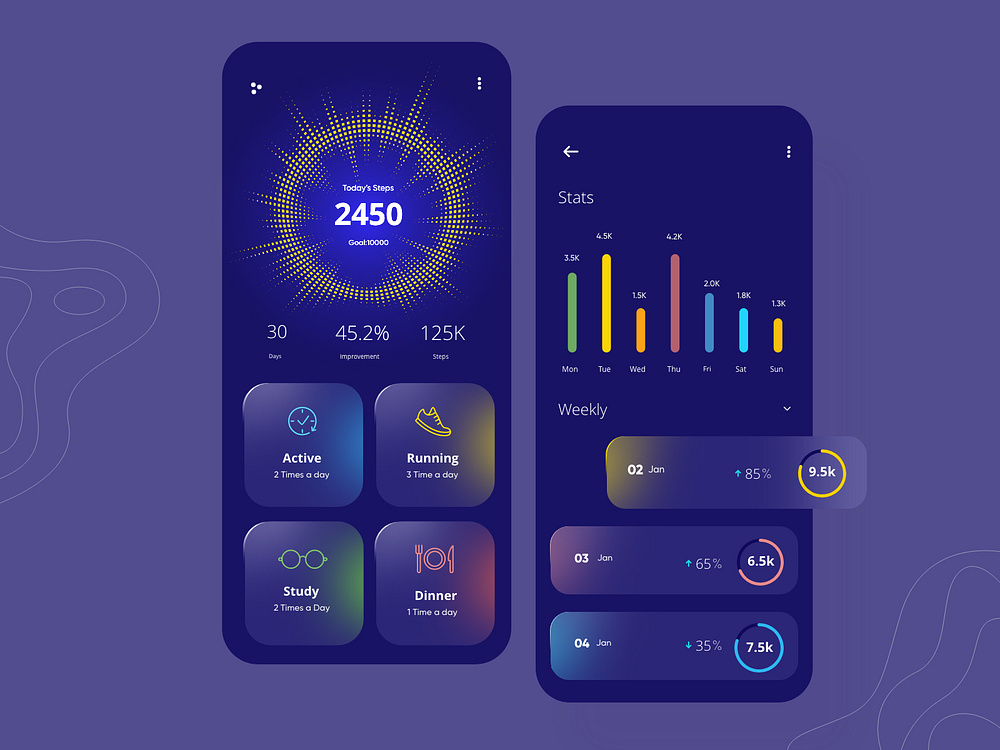 Fitness App Design by Ghulam Rasool 🚀 for Cuberto on Dribbble