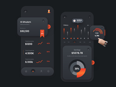 Finance Dark theme UI Design