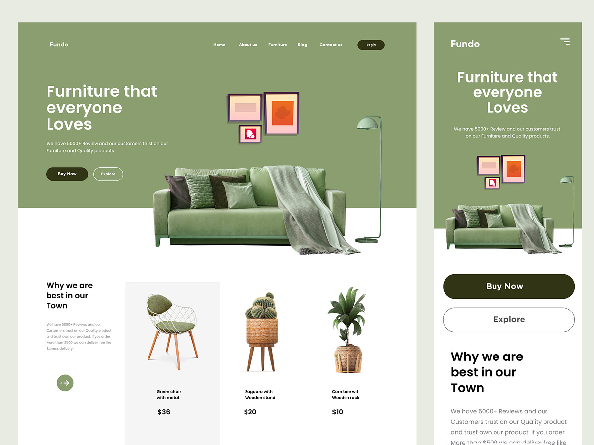green palette web design with mobile view