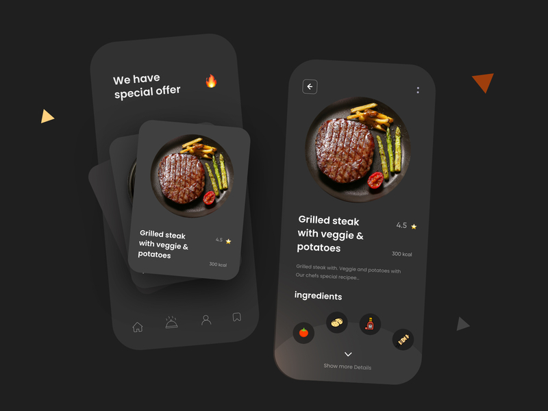 Food App Dark Theme UI Design app card dark ui food food app interface minimal mobile mobile app mobile app design mobile apps mobile design mobile ui mobileapp mobileappdesign typography ui uiux ux ux ui design