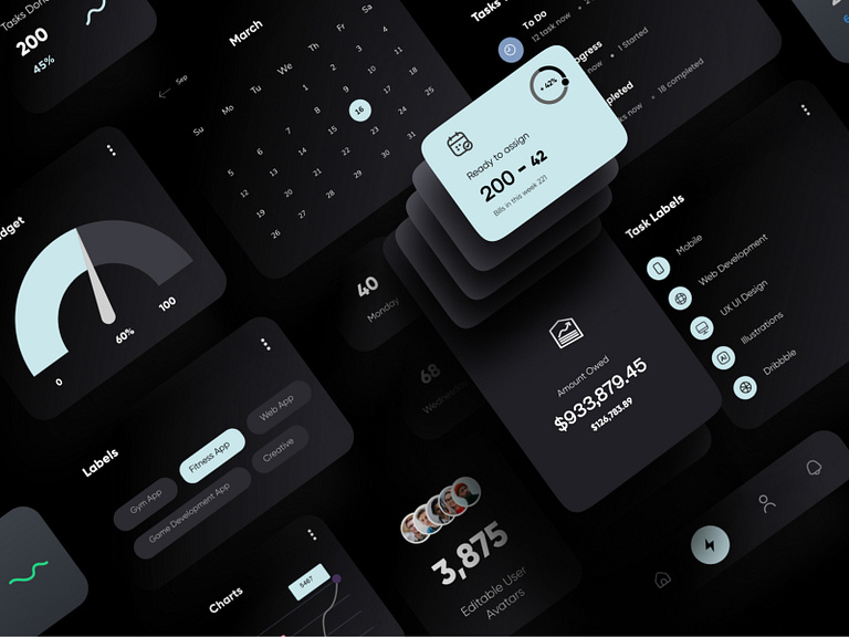 UI Components Dark Theme by Ghulam Rasool 🚀 for Cuberto on Dribbble