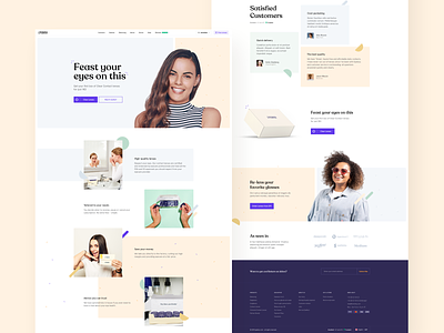 Glasses Subscription - Landing Page blue brand branding clean colors design digital eyeglasses flat glasses landing landing page minimal mobile photos shadow subscribe ui ux yellow