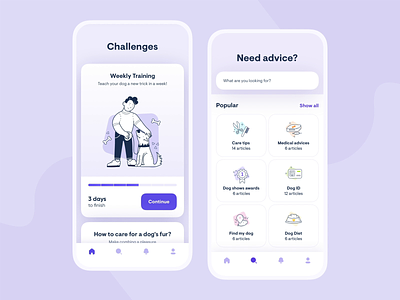 Dog Lovers 🐶 animation app application clean colors design digital dog dogs gradient icons illustration mobile pets principle round shadow ui ux white