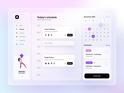 Timenote 3.0 - Desktop Calendar 3d app blue blur calendar colors dektop design gradient icons illustration logo manager minimal purple task team transparent ui ux