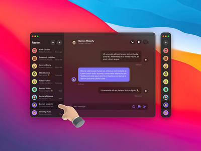 Desktop Messenger App 2021 bg big sur blur chat clean colors dark dashboard design desktop application gradient message messenger minimal round shadow ui ux