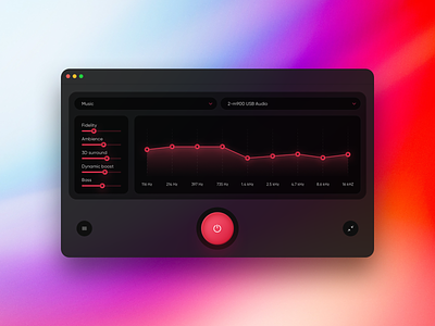 FXSound - Sound Booster App app application blur booster chart clean colors dark design digital equalizer minimal music quality red shadow sound soundwave ui ux
