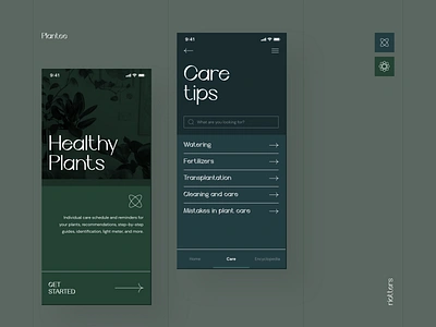 🌱 Plantee - Mobile Application app blue clean colors dark design digital green icons ilustration minimal mobile photo plant sharp ui ux