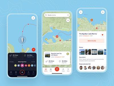 Sailing App app application badge blue boat clean colors design green icons light location map minimal mobile sailing ui ux white wind