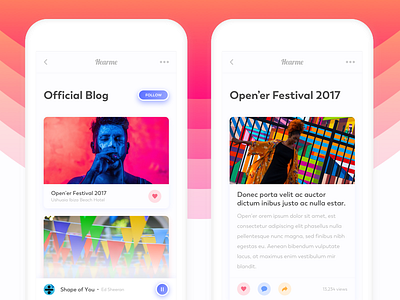 Blog Page and Text Page mobile application app application blog blue clean colors design illustration mobile post red text