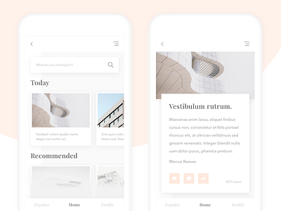 News and Text Views app clean design digital gradient gray minimal mobile news powder rose white