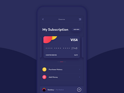 Subscription Screen app card clean dark design digital finance gradient illustration mobile music purple