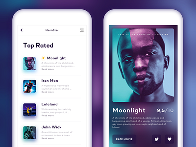 MovieStar Application application blur colorful design flat gradient minimal mobile movie movies shadows ui