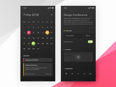 Calendar Application X clean colors dark digital gradient green map minimal mobile orange task ui