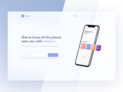 Where.is - Landing Page app blue blur clean colors gradient illustration iphone landing mobile page ui