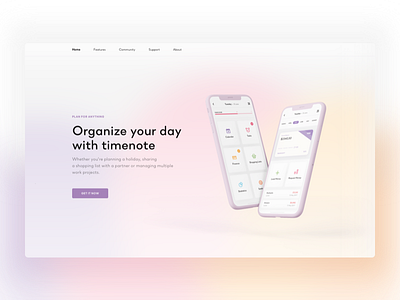 TimeNote - landing page blur clean colors design digital graphic landing round stats task web