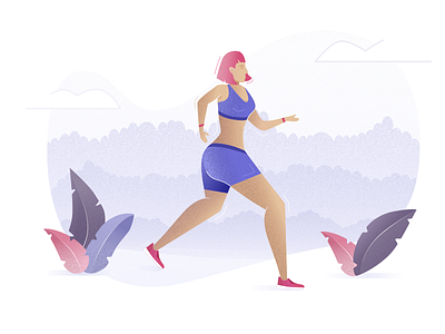 Illustration 🏃🏼‍♀️ blue clean colors girl gradient illustration leaf minimal noise pink running shadow