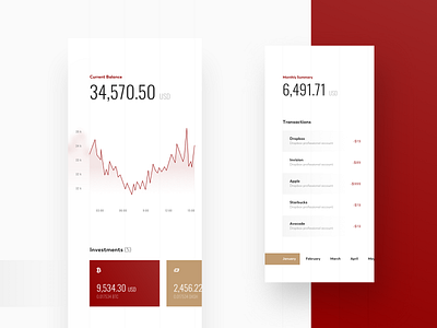 CryptoWallet app application chart clean colors crypto design digital gradient graphic minimal mobile red red and white shadow typography ui ux vector white