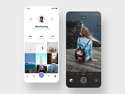 Profile Album & Camera album app application blue camera clean colors dark design digital gradient minimal mobile photo round shadow typography ui ux white