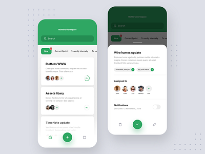 Team Manager app application card clean colors design digital green manager minimal mobile project round shadow task typography ui ux white