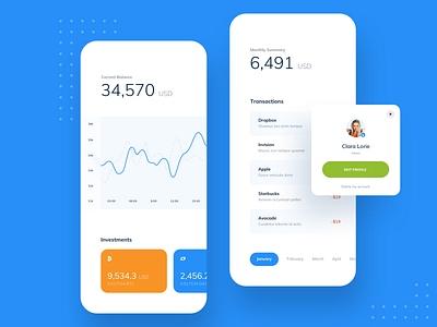 Cryptowallet - Redesign app application blockchain blue chart clean colors crypto design digital gradient illustration minimal mobile round shadow typography ui ux white