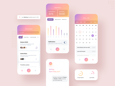 Timenote - Mobile application redesign app application branding chart clean colors design digital gradient icon minimal mobile round shadow task typography ui ux white