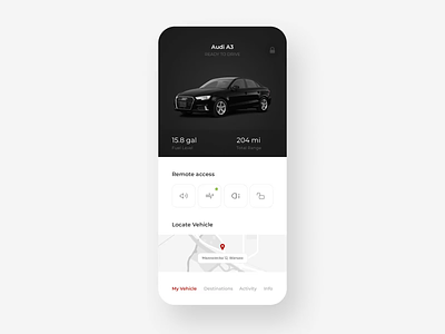 Audi Remote Car Application app application audi car clean design digital gradient graphic map minimal mobile navigation remote round shadow typography ui ux white
