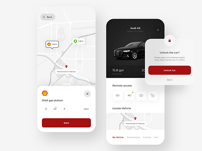 Audi Remote Car Application app application audi car clean colors design digital gradient graphic map minimal mobile remote round shadow smart ui ux white