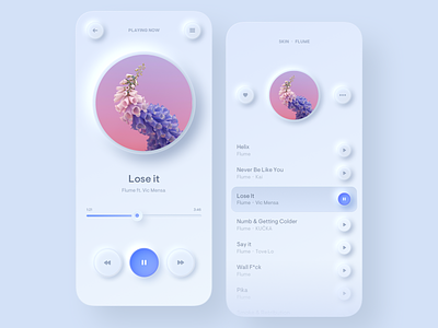 ☀️ Light Mode ☀️ Simple Music Player app blue colors cover digital gradient iphone light minimal mobile mobile ui music music player neumorphic neumorphism redesign round shadow ux white