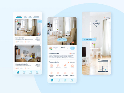 Flatshare App Concept apartments app design blue clean ui flat flatshare room booking roommate