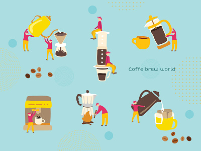 Icons Set brew character character design coffee doodle hand drawn icon set iconset