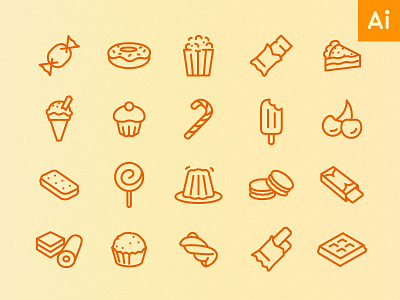 Icons by Hour - 2pm (Sweet Treats) food free icons illustrator minimal sweets treats vector