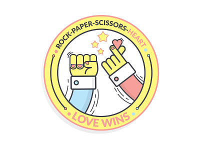 Rock, paper, scissors, heart! design flat icon illustration korea love patch southkorea vector