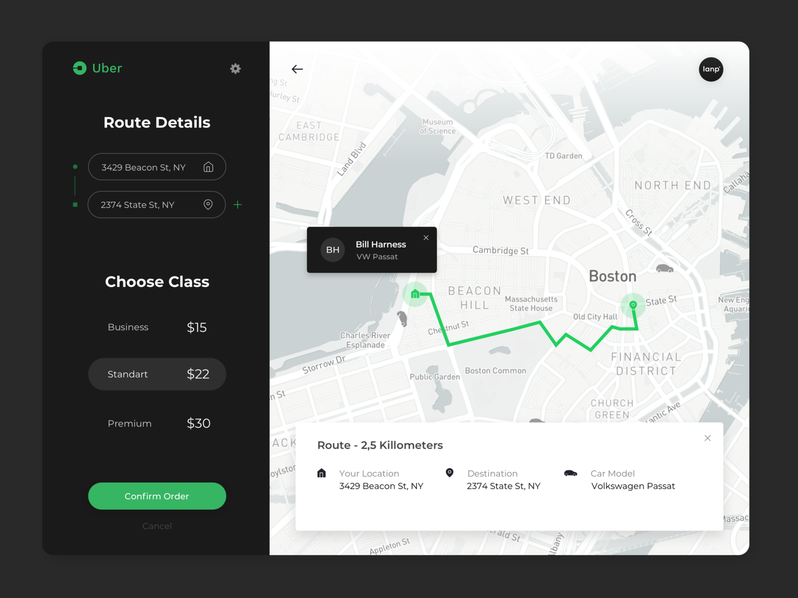 Uber Taxi App UI by Alex for Lanp on Dribbble
