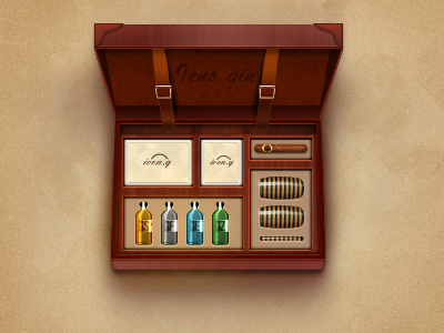The Suitcase card cigar cup icon ui design wine wood