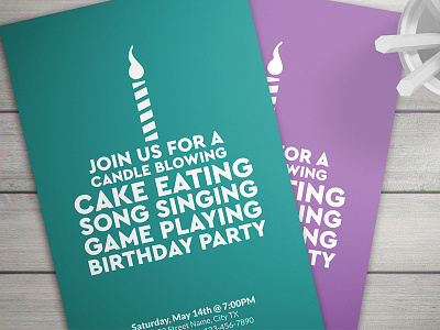 Invitation Template - Birthday birthday birthday party cake candles happy birthday lilac modern party teal