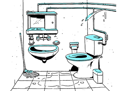 #mylifeillustrations: DIY plumbing weekend bathroom cartoon illustration leak plumbing water