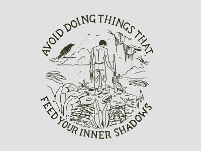 Avoid doing things that feed your inner shadows badge crow gun illustration soldier vietnam