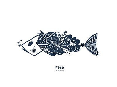 #1 Inktober design digital art digital illustration fish flat flower illustration ink life stamp