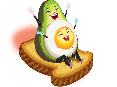 So Happy Together avocado toast cute art egg on toast food food and beverage illustration