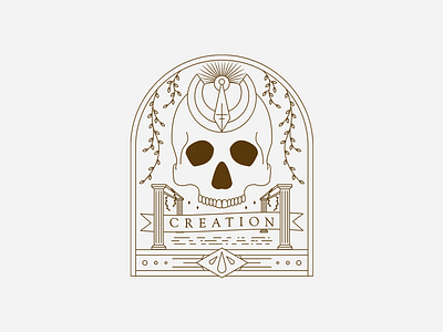 Creation illustration lines merch roman skull vines