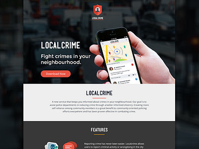 Landing Page app bootstrap flat design iphone landing page localcrime location mobile ui web design website