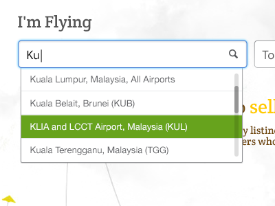 I'm Flying from.. airports dropdown ui web interface