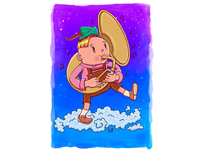 Touching the clouds - Tuba illustration