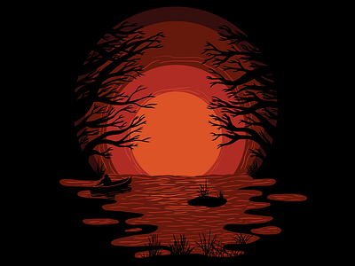 Canoe Trip adobe draw autumn canoe illustrator lake sunset trees